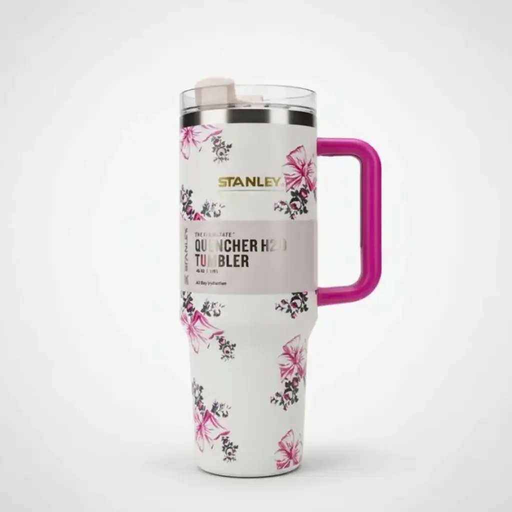 STANLEY WHITE AND PINK FLORAL TUMBLER